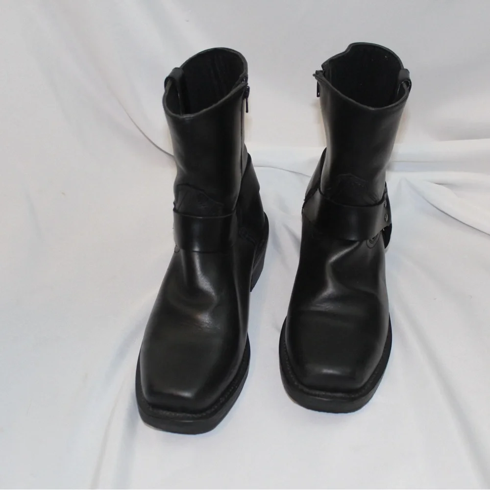 Dingo Rev Up Square Toe Motorcycle  Mens Black Casual Boots DI19090 - Picture 2 of 7